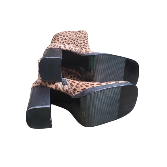 Diba Chunky Heel Leopard Print Real Fur Leather Y2K 90's Boots - Picture 7 of 8